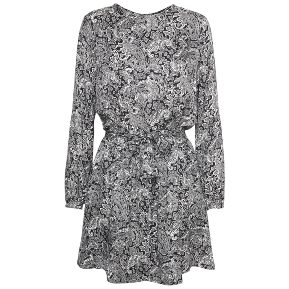 THE KOOPLES Paisley Print Tie-Front Mini Dress Black & White - Size 0 (US 2)